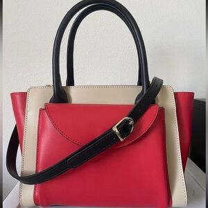 Divina Firenze Margie Red and Beige Colorblock Satchel Crossbody Purse